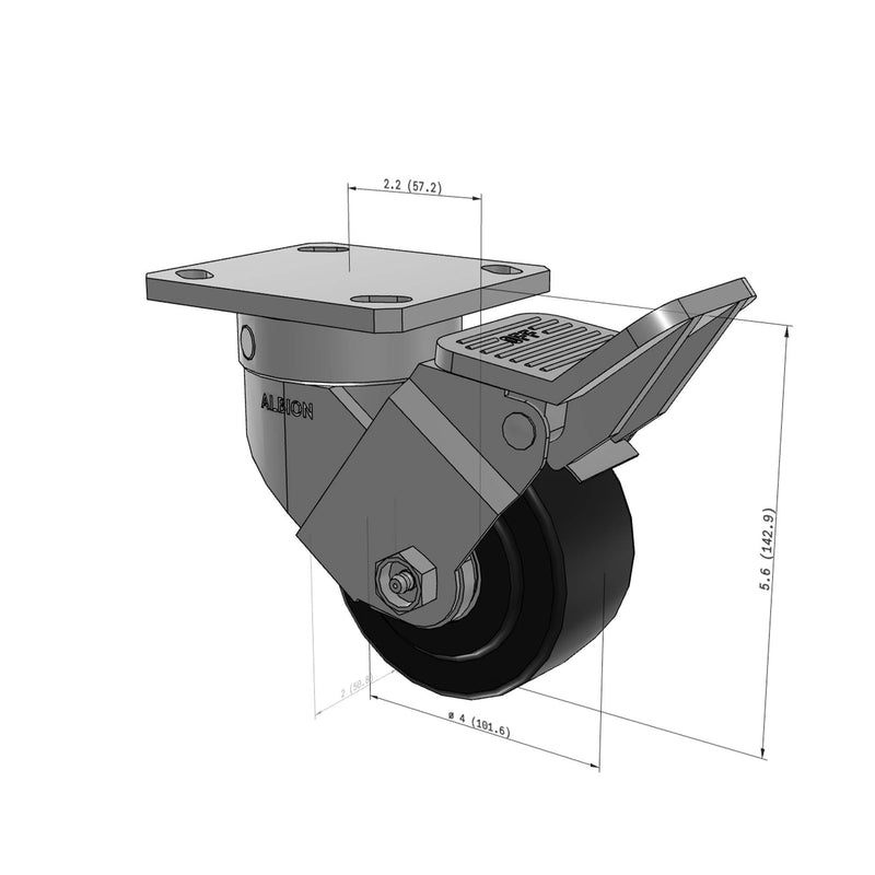 4"x2" Kingpinless Ergonomic Caster – USA Rig, Trionix Steel Replacement Wheel, Face Brake