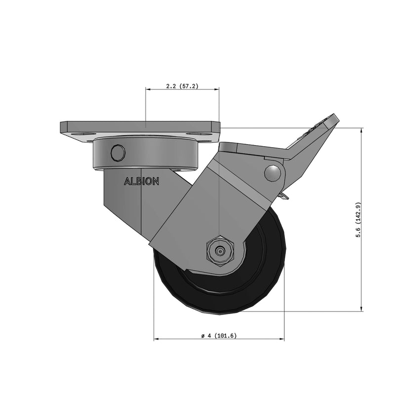 4"x2" Kingpinless Ergonomic Caster – USA Rig, Trionix Steel Replacement Wheel, Face Brake