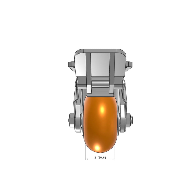 4"x2" Kingpinless Ergonomic Caster – USA Rig, MAX-Efficiency Orange Poly Wheel, Face Brake