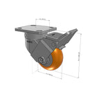 4"x2" Kingpinless Ergonomic Caster – USA Rig, MAX-Efficiency Orange Poly Wheel, Face Brake