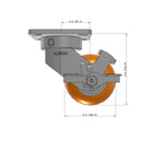 4"x2" Kingpinless Ergonomic Caster – USA Rig, MAX-Efficiency Orange Poly Wheel, Side Brake