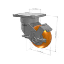 4"x2" Kingpinless Ergonomic Caster – USA Rig, MAX-Efficiency Orange Poly Wheel, Side Brake
