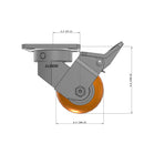 4"x2" Kingpinless Ergonomic Caster – USA Rig, MAX-Efficiency Orange Poly Wheel, Face Brake