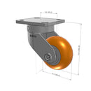 4"x2" Kingpinless Ergonomic Caster – USA Rig, MAX-Efficiency Orange Poly Wheel