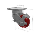 4"x2" Kingpinless Ergonomic Caster – USA Rig, MAX-Efficiency Maroon Poly Wheel, Side Brake