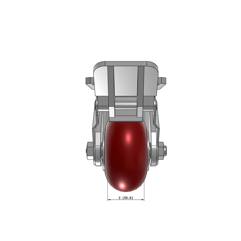 4"x2" Kingpinless Ergonomic Caster – USA Rig, MAX-Efficiency Maroon Poly Wheel, Face Brake