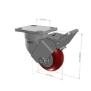 4"x2" Kingpinless Ergonomic Caster – USA Rig, MAX-Efficiency Maroon Poly Wheel, Face Brake