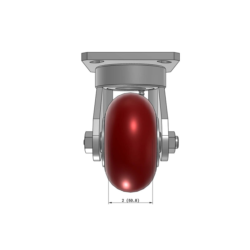 4"x2" Kingpinless Ergonomic Caster – USA Rig, MAX-Efficiency Maroon Poly Wheel