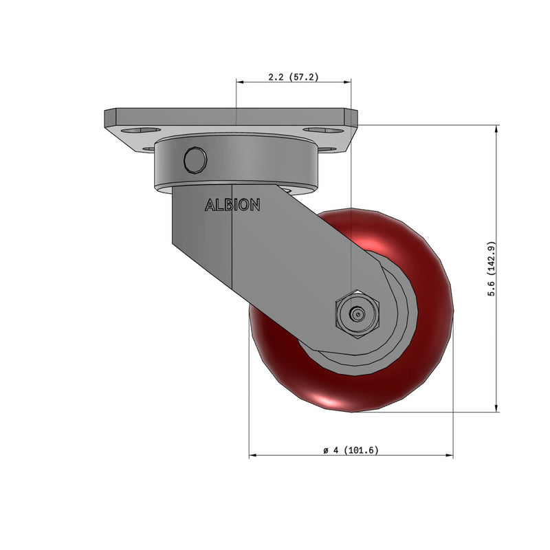 4"x2" Kingpinless Ergonomic Caster – USA Rig, MAX-Efficiency Maroon Poly Wheel