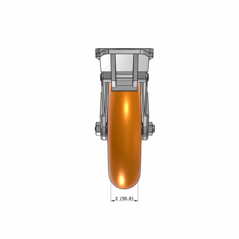8"x2" Kingpinless Ergonomic Caster 9.5 OAH – USA Rig, MAX-Efficiency Orange Poly Wheel, Face Brake, Swivel Lock