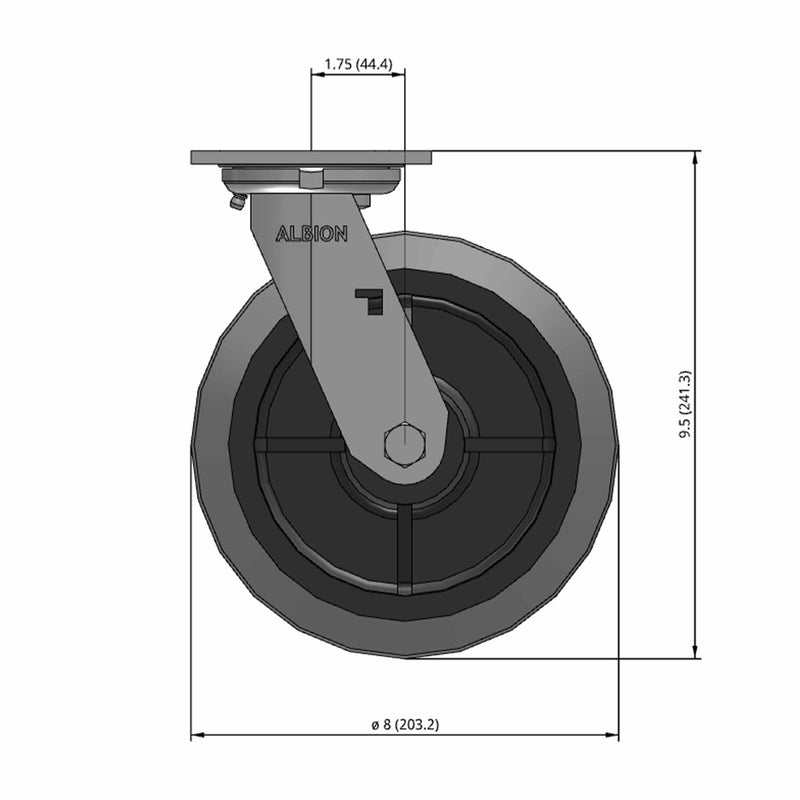 8 inch Heavy Duty Performance Rubber Wheel Caster with Precision Ball Bearings, USA-Made