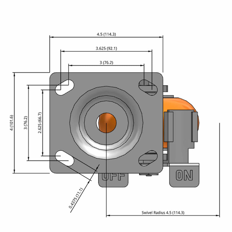 4"x2" Ergonomic Side Locking MAX-Efficiency Orange Wheel Caster