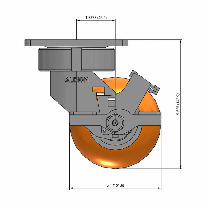 4"x2" Ergonomic Side Locking MAX-Efficiency Orange Wheel Caster