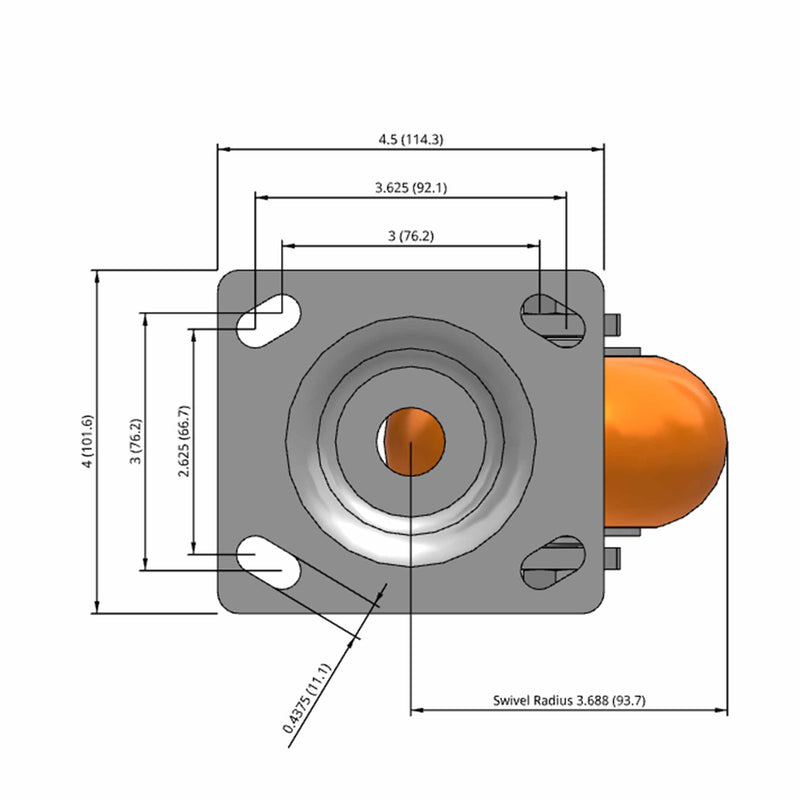 4"x2" Ergonomic Swivel Caster with MAX-Efficiency Orange Wheel