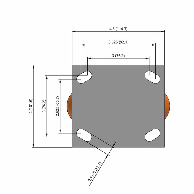 5"x2" Ergonomic Rigid Caster with MAX-Efficiency Orange Wheel