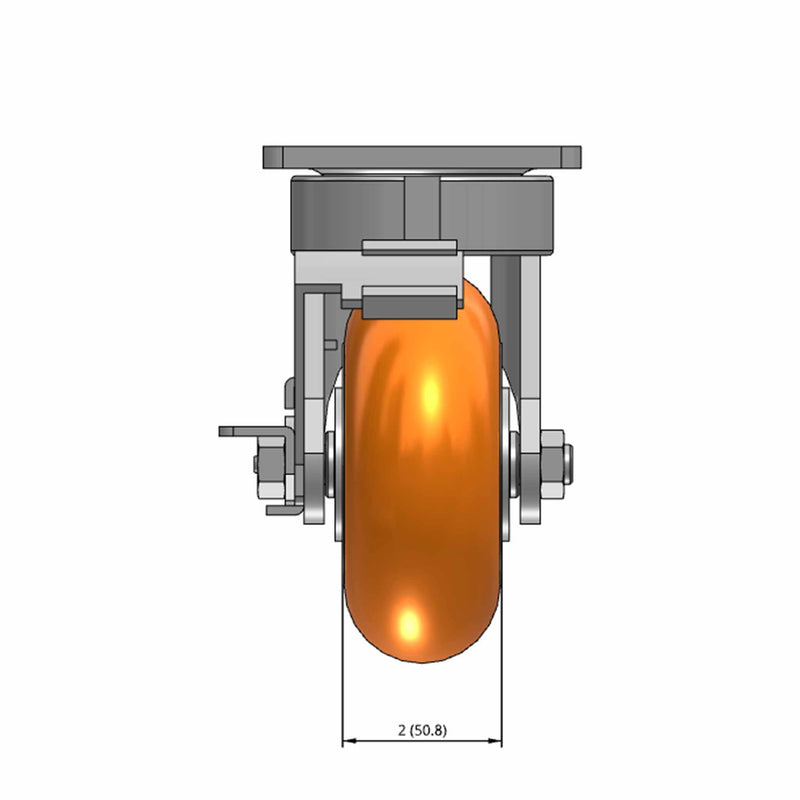 5"x2" Ergonomic Side Locking MAX-Efficiency Orange Wheel Caster