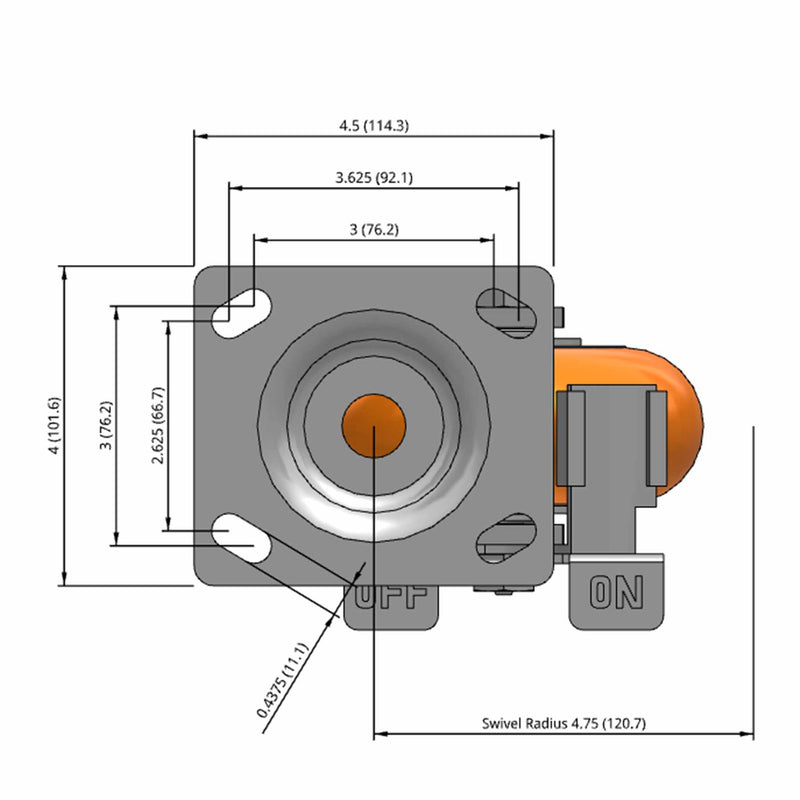 5"x2" Ergonomic Side Locking MAX-Efficiency Orange Wheel Caster