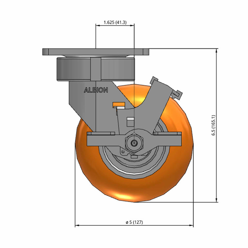 5"x2" Ergonomic Side Locking MAX-Efficiency Orange Wheel Caster