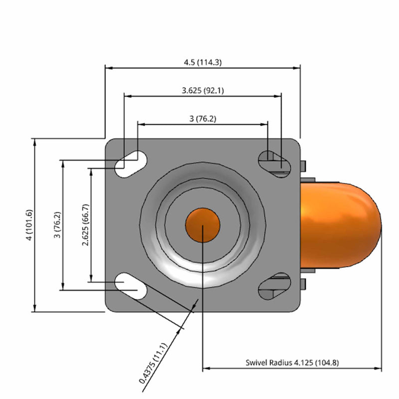 5"x2" Ergonomic Swivel Caster with MAX-Efficiency Orange Wheel