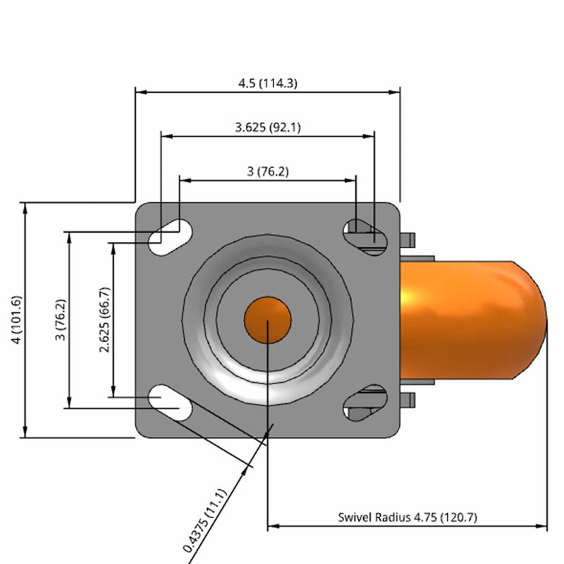 6"x2" Ergonomic Swivel Caster with MAX-Efficiency Orange Wheel