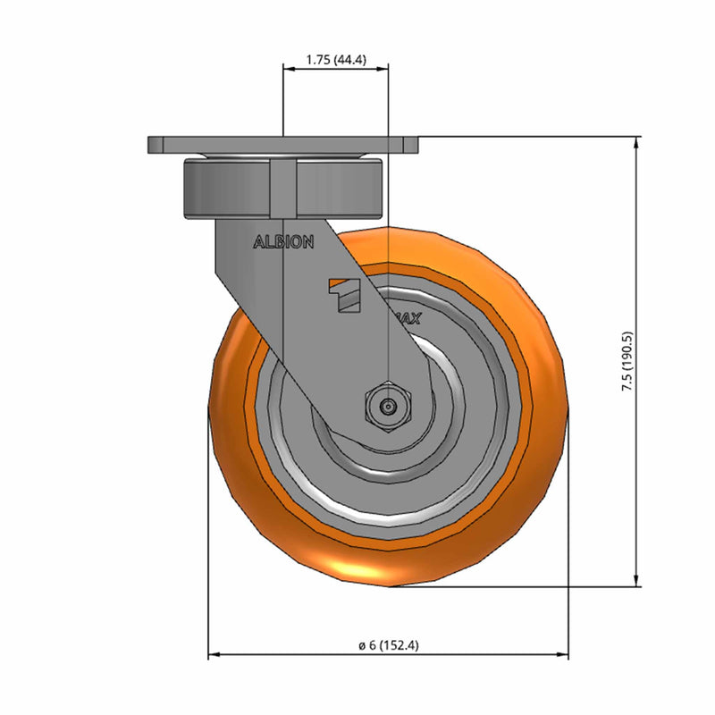 6"x2" Ergonomic Swivel Caster with MAX-Efficiency Orange Wheel