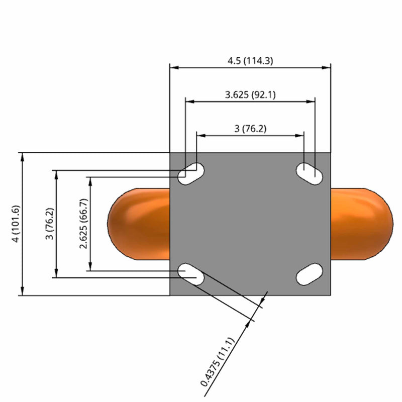 8"x2" Ergonomic Rigid Caster with MAX-Efficiency Orange Wheel