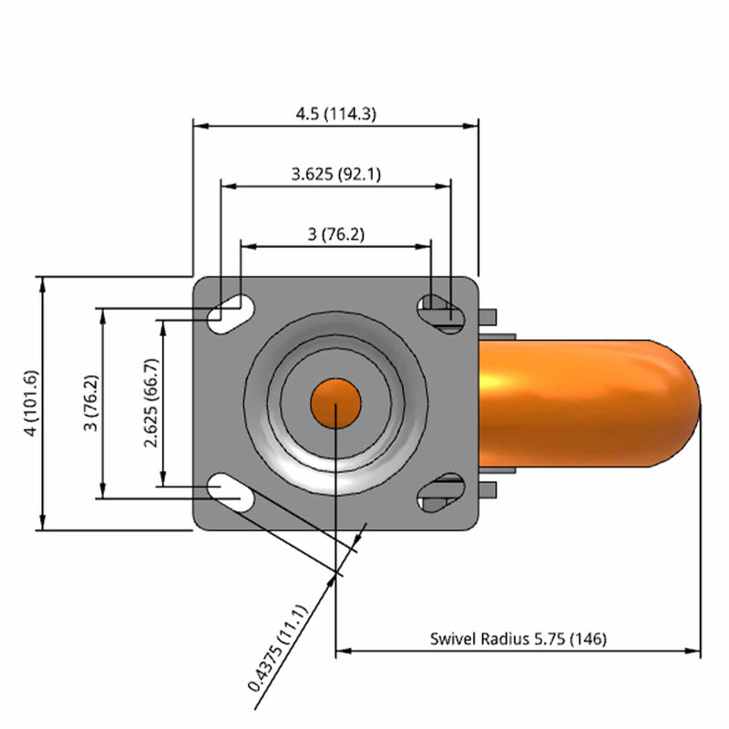 8"x2" Ergonomic Swivel Caster with MAX-Efficiency Orange Wheel