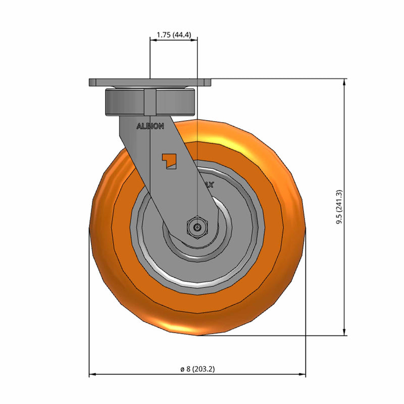 8"x2" Ergonomic Swivel Caster with MAX-Efficiency Orange Wheel