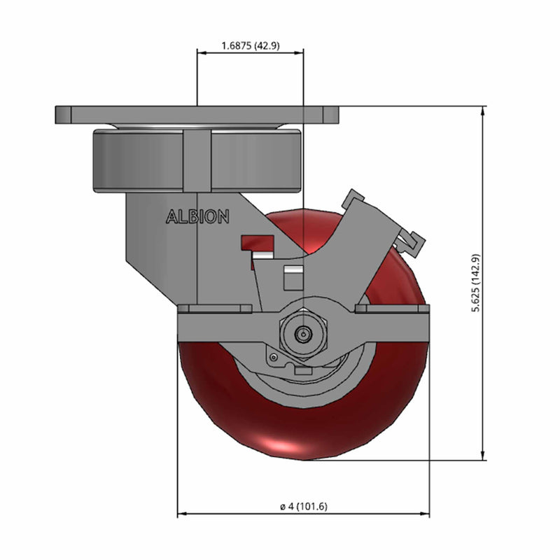 4"x2" Ergonomic Side Locking MAX-Efficiency Maroon Wheel Caster