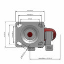 5"x2" Ergonomic Side Locking MAX-Efficiency Maroon Wheel Caster