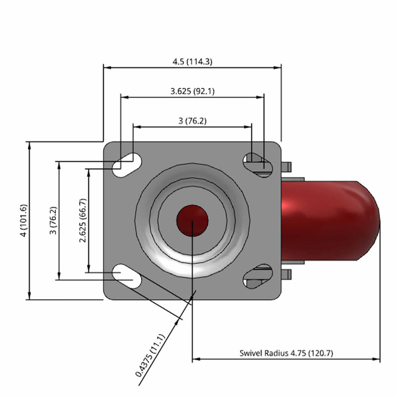 6"x2" Ergonomic Swivel Caster with MAX-Efficiency Maroon Wheel
