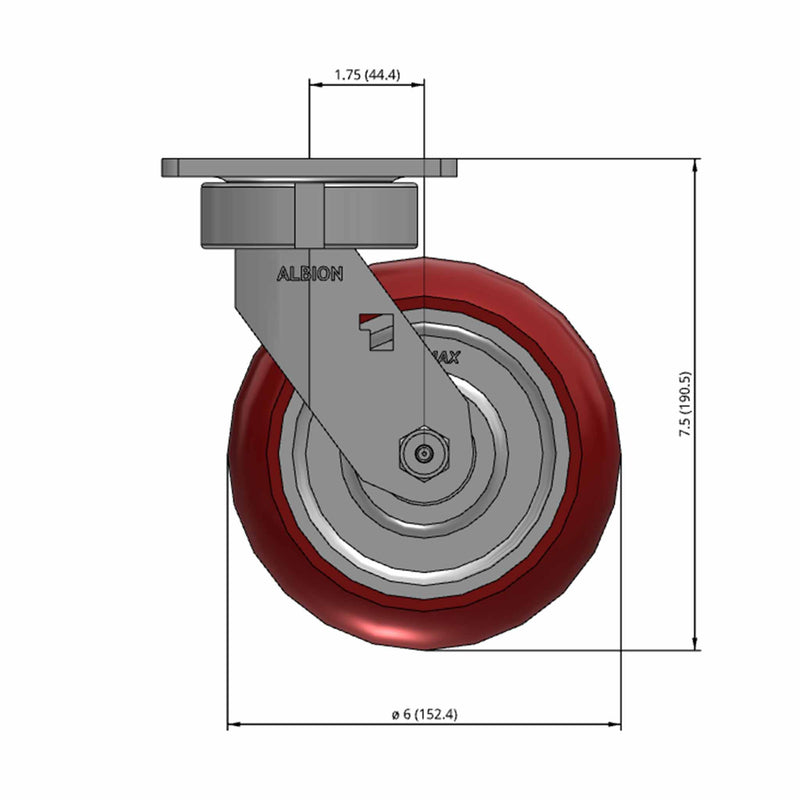 6"x2" Ergonomic Swivel Caster with MAX-Efficiency Maroon Wheel