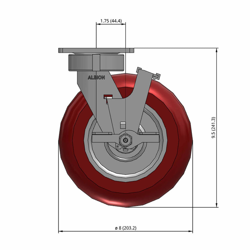 8"x2" Ergonomic Side Locking MAX-Efficiency Maroon Wheel Caster