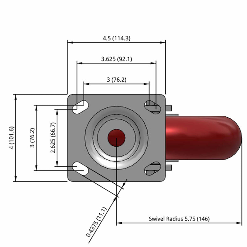 8"x2" Ergonomic Swivel Caster with MAX-Efficiency Maroon Wheel