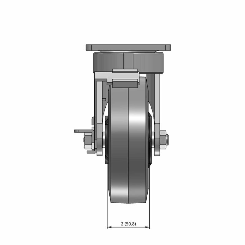 6"x2" Ergonomic Side Lock Flat Performance-Rubber Wheel Caster