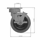 6"x2" Ergonomic Side Lock Flat Performance-Rubber Wheel Caster