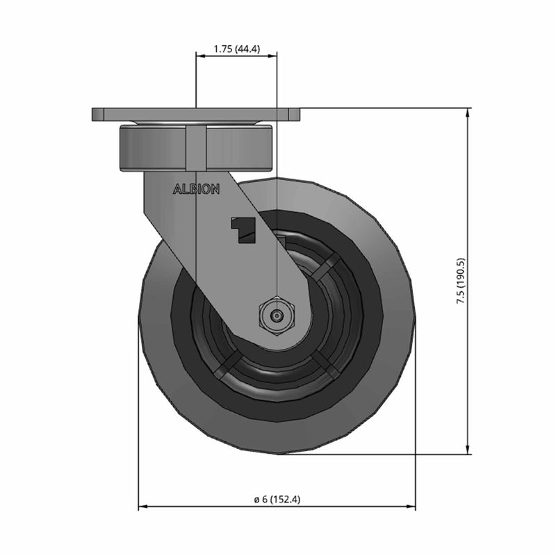 6"x2" Ergonomic Swivel Flat Performance-Rubber Wheel Caster