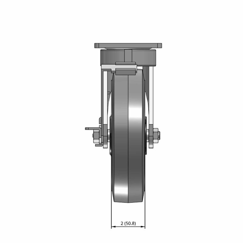 8"x2" Ergonomic Side Lock Flat Performance-Rubber Wheel Caster