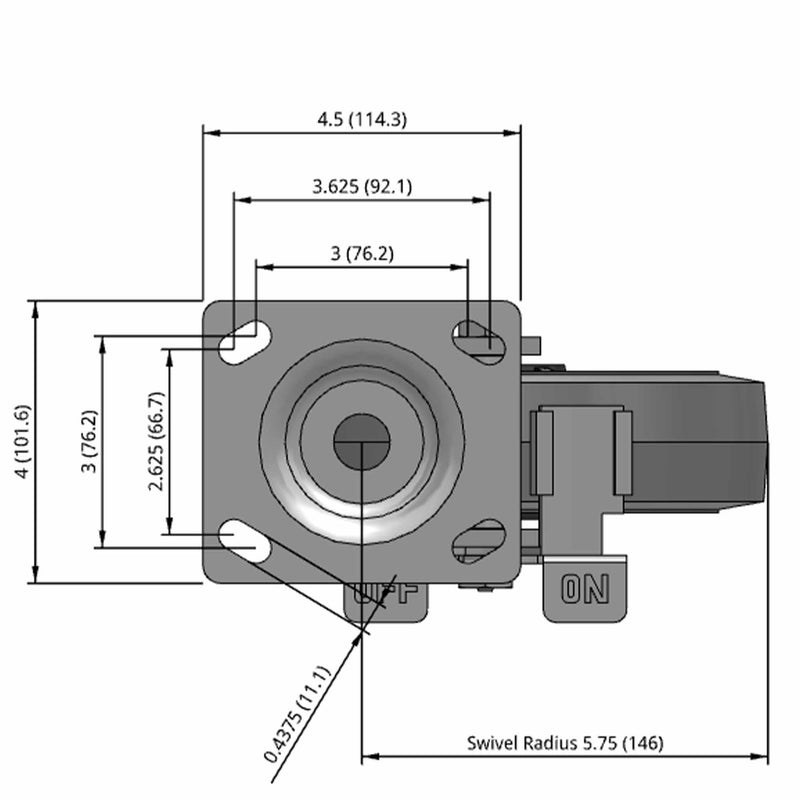 8"x2" Ergonomic Side Lock Flat Performance-Rubber Wheel Caster