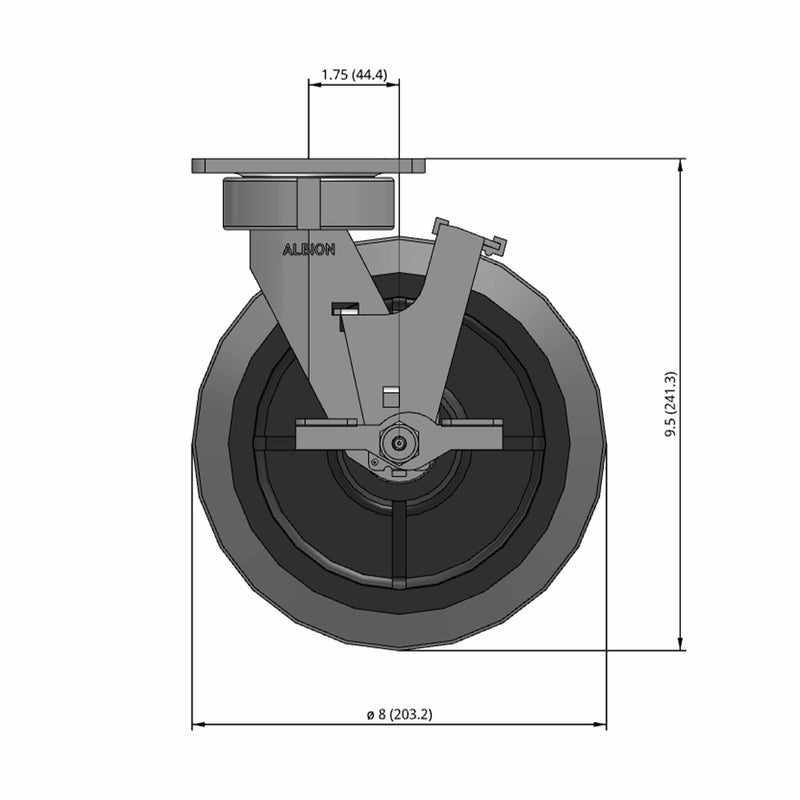 8"x2" Ergonomic Side Lock Flat Performance-Rubber Wheel Caster
