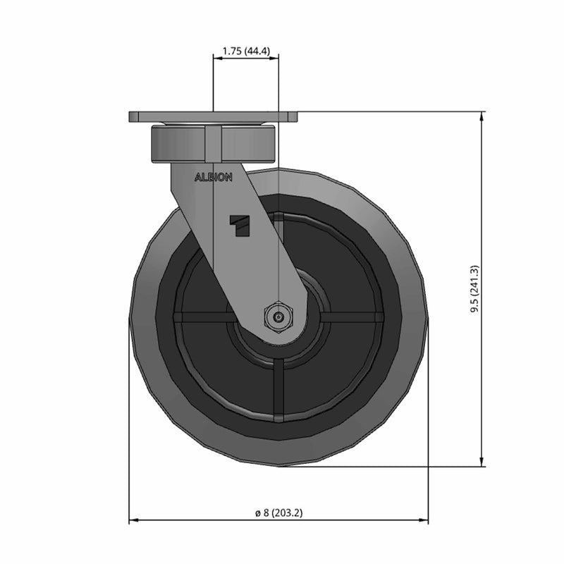 8"x2" Ergonomic Swivel Flat Performance-Rubber Wheel Caster