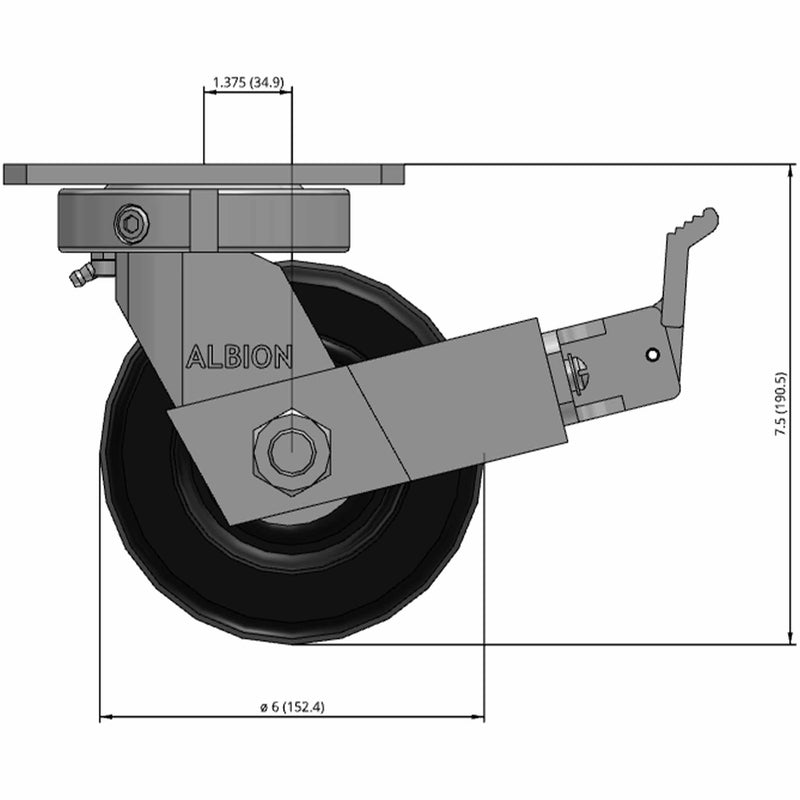 6 inch by 3 inch Heavy Duty Phenolic Wheel Brake Caster, USA Made