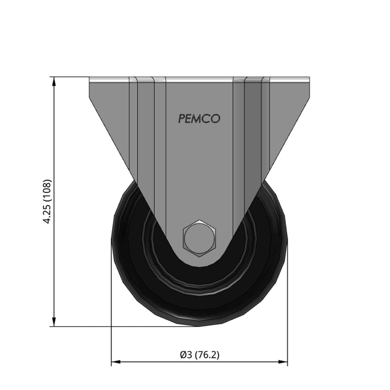 3 inch Rigid Caster with 1.25 inch wide Black Polyolefin Wheel