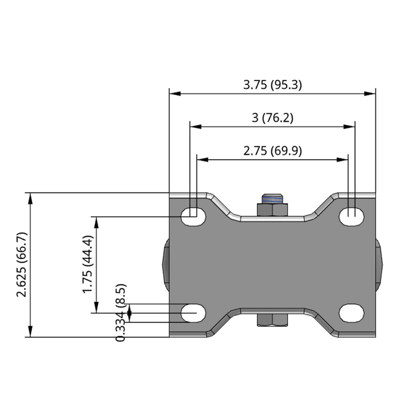 4 inch Rigid Caster with 1.25 inch wide Non-Marking Grey Rubber Wheel