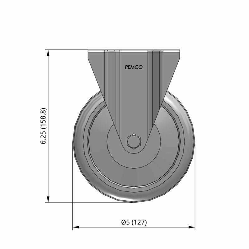5 inch Rigid Caster with 1.25 inch wide Non-Marking Grey Rubber Wheel