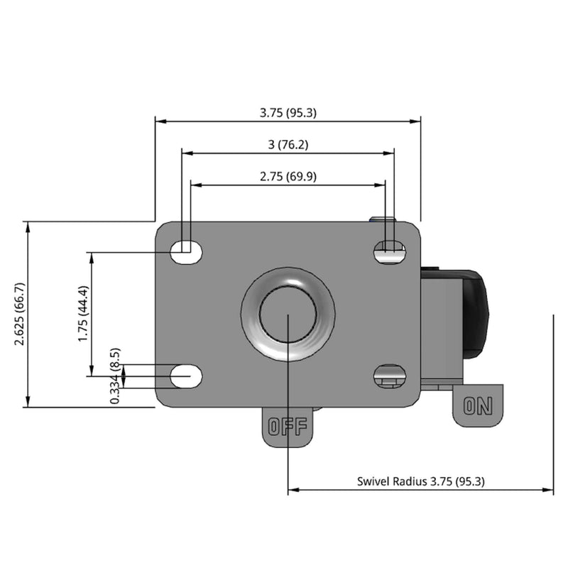 3 inch Wheel Caster with Brake, Plate, 1.25 inch wide Polyolefin Wheel