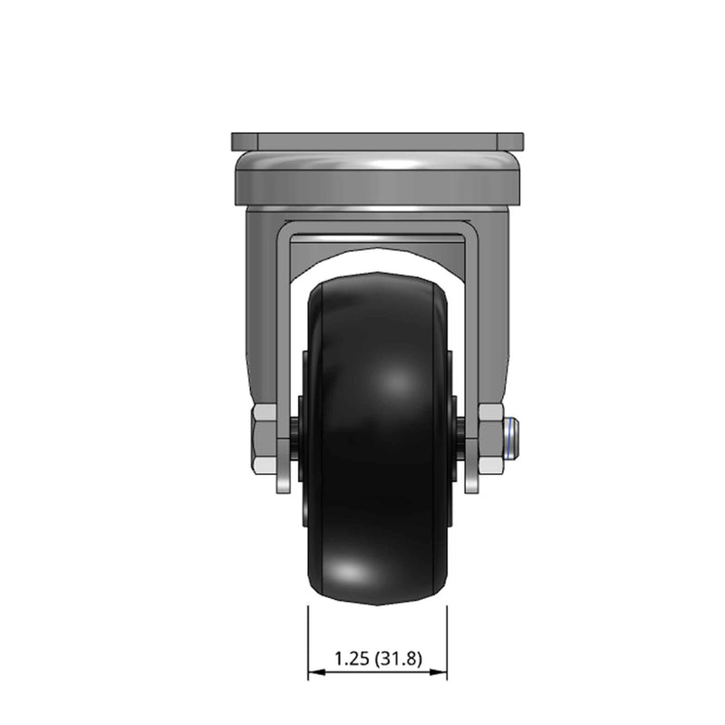 3 inch Wheel Swivel Caster, Plate, 1.25 inch wide Polyolefin Wheel
