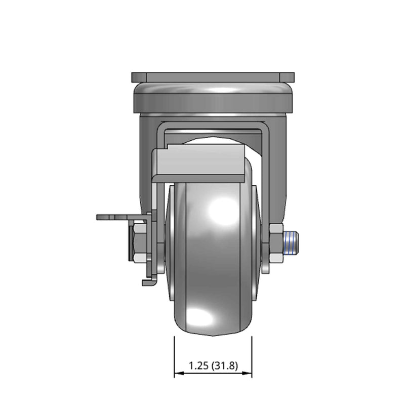 3 inch Wheel Caster with Brake, Plate, 1.25 inch wide Rubber Wheel