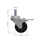 3"x1.25" Polyolefin Wheel 1/2"x1.5" Threaded Stem Total Lock Caster