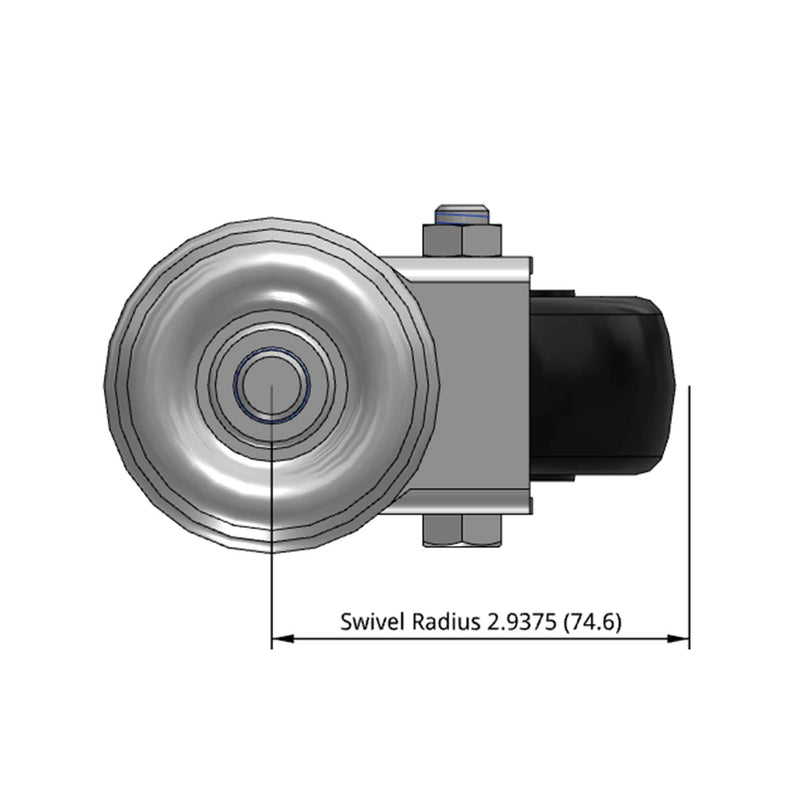 3"x1.25" Polyolefin Wheel 1/2"x1.5" Threaded Stem Swivel Caster